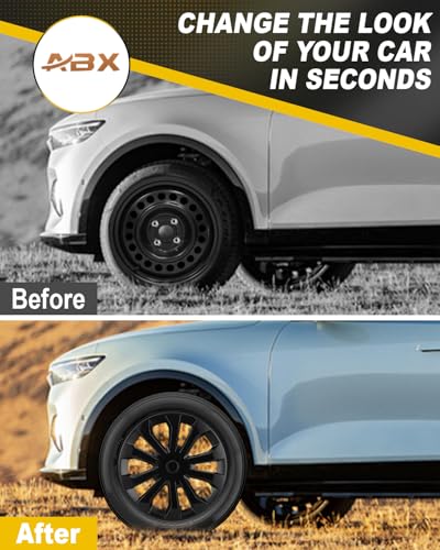 Image of ABX Hubcap Wheel Covers Hub Caps 16 Inch Set of 4 Black Universal Wheel Rim Cover R16 Stylish Car Decor Wheel Covers for Toyota Camry Nissan Mazda (black-10, 16 inch)