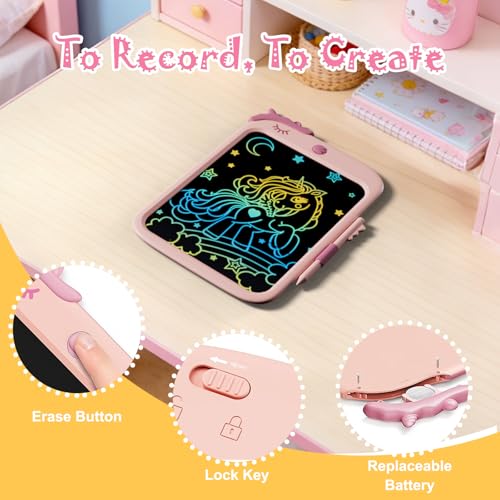 Image of Proffisy 10 Inch LCD Writing Tablet, Unicorn Digital Writing Pad with Stylus, One-Touch Erase & Screen Lock, Reusable Paperless Notepad for Drawing, Handwriting, Notes & Travel (Pink)