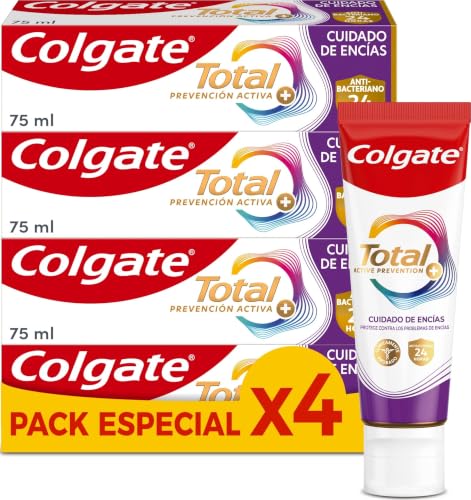 Colgate Total Prevención Activa Cuidado de Encías 4x75ml | 3 Veces Más Eficaz contra la Placa