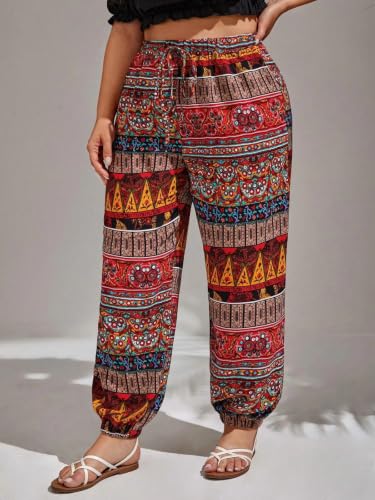 Image of GRECIILOOKS Boho Printed Wide Leg Palazzo Pants for Women, Flowing High Waist Rayon Trousers for Beach, Vacation, Lounge, and Summer Style