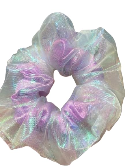 Silky Satin Scrunchies Ponytail Holders for Girls Women Multicolor Unicorn Holographic Hair Tie (Holographic (Purple))-image-47