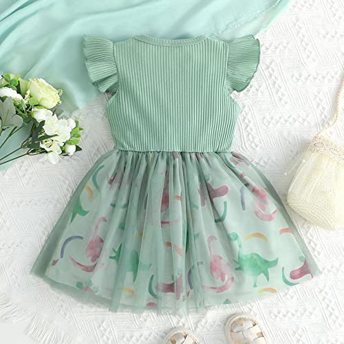 Toddler Girls Dinosaur Tunic Dress Short Sleeve Summer Casual Outfit 2 to 7T2
