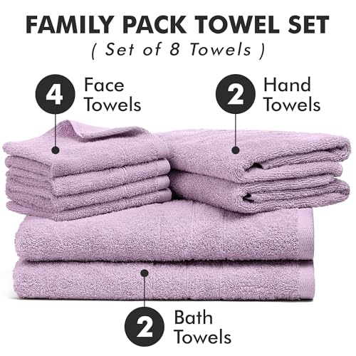 Novo Home Bath Towels Set of 8 – 100% Cotton Lilac Towel Set Bale Includes 2 Bath, 2 Hand, 4 Face Towels – Soft, Absorbent & Quick Dry Towel for Bathroom, Spa, Kitchen, Hotel Use - Cosy Home Interiors Novo Home Bath Towels Set of 8 – 100% Cotton Lilac Towel Set Bale Includes 2 Bath, 2 Hand, 4 Face Towels – Soft, Absorbent & Quick Dry Towel for Bathroom, Spa, Kitchen, Hotel Use - Image 2