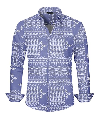 MARZXIN Camisa de hombre de manga larga para hombre, camisa de ocio, camisa de playa, camisa para hombre, corte regular, camisas informales, para uso diario, ocio, fiesta, azul, blanco, XXL