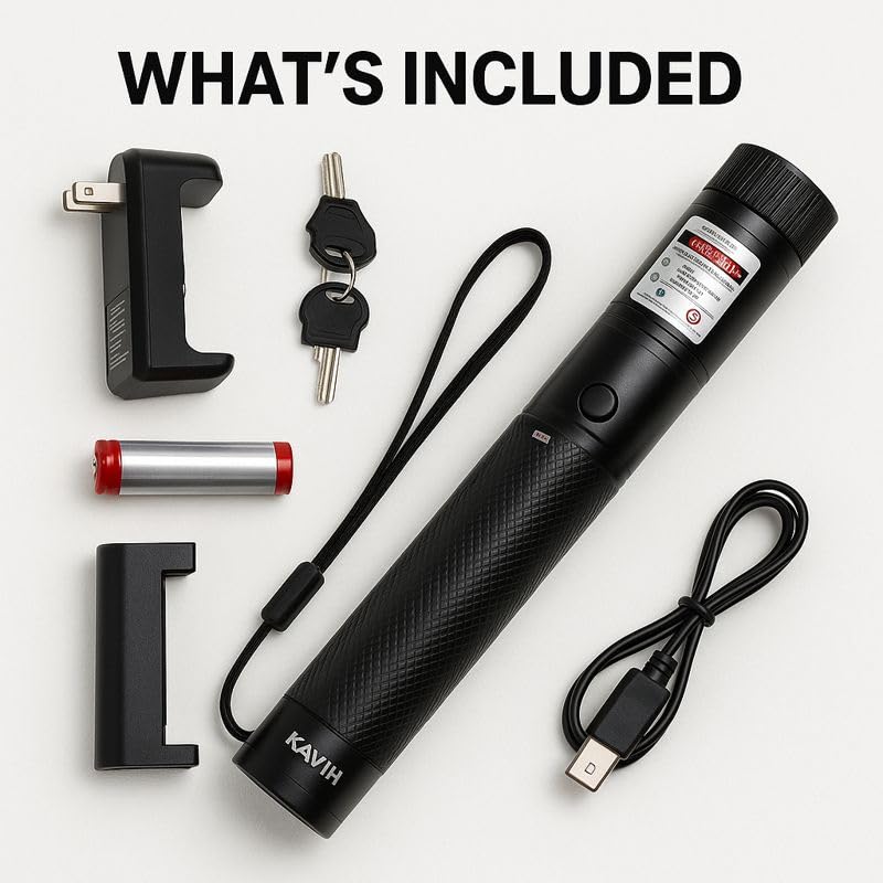 Image of High Power USB-Rechargeable Green Laser Pointer for Presentation, Teaching & Outdoor Use | Long Range Laser Pen for Astronomy, Office Meetings & Cat Play