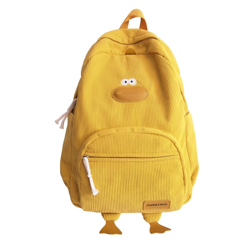 Cartoon Duck Backpack Kawaii Aesthetic Backpack Corduroy Backpacks Bookbag for Girls Women