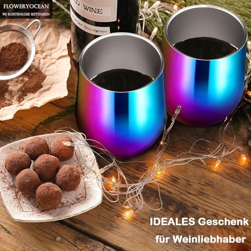 FloweryOcean Weinbecher aus Edelstahl, 2 Stück 12OZ Weingläser to go, hält 5h heiß/ 10h kalt, BPA-frei… – Ansicht 2