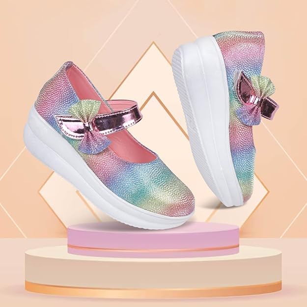 MUKUNDA FOOTWEAR Girls' Kids Pink Rainbow Glitter Special Occasion Flat Ballerina Shoes/Shiny Shoes 2 51DuHdlMlDL
