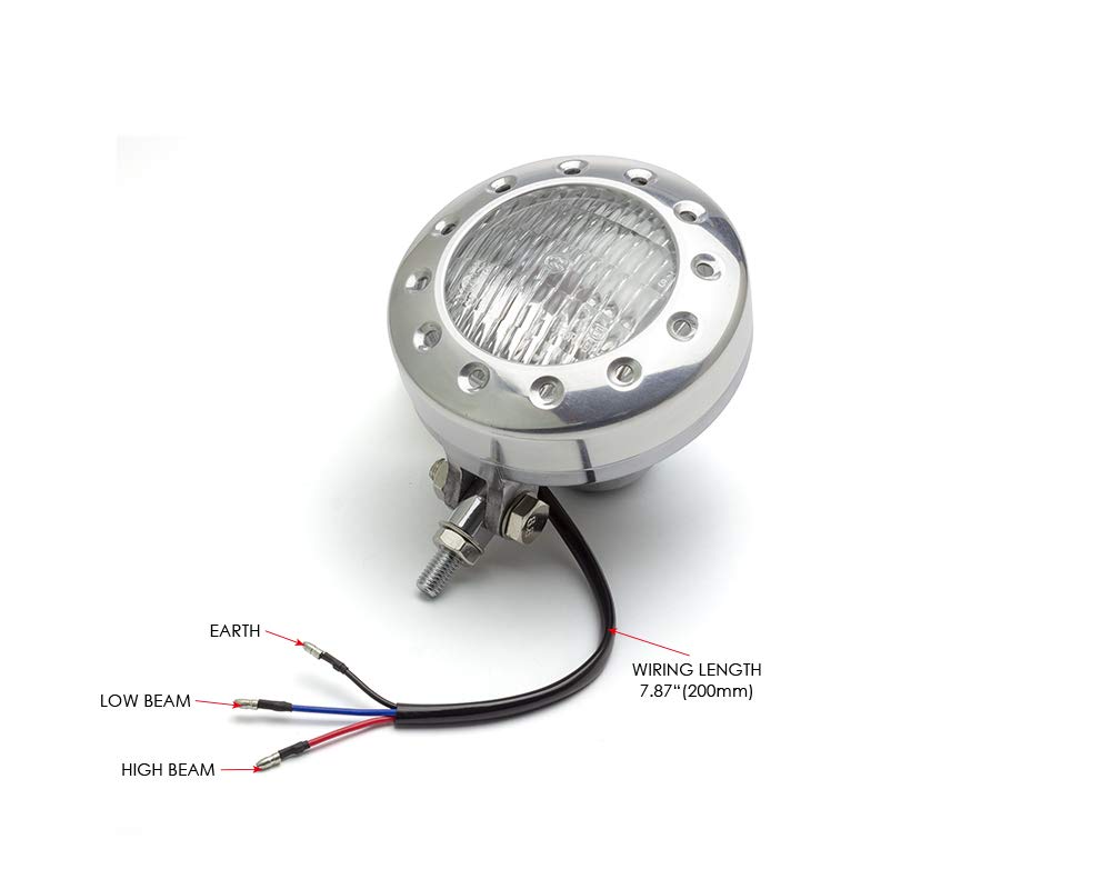 Alchemy Parts Motorrad 5" Scheinwerfer 12V 35W - Poliertes Leichtmetall mit Gebohrte Blende für Individuell Retro Vintage Style Projekt Motorrad