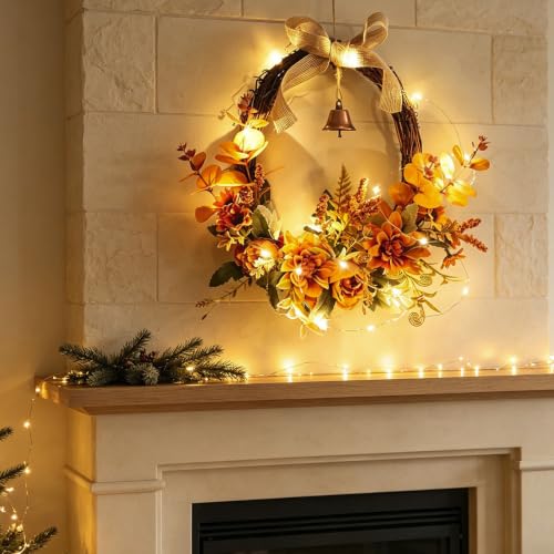 Harvest Fall Wreath for Front Door with Led Lights, Farmhouse Fall Decor, - image 7