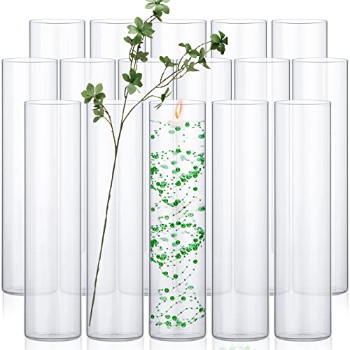 Didaey Paquete de 16 Jarrones Decorativos Floreros Cilíndricos de Vidrio Transparente Altos Flotantes para Centros de Mesa del Hogar, Decoración de Boda, Cenas Formales (14 x 3.35 pulgadas)