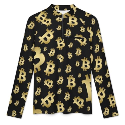 Golden Bitcoin Men's Rash Guard Long Sleeves Quick Dry Fishing Workout Shirts with Zipper3