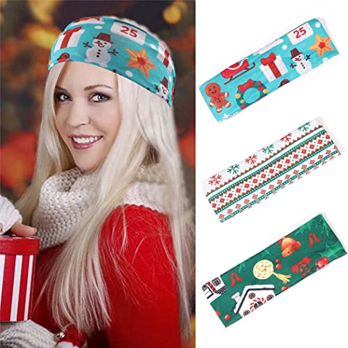 CAKURE Christmas Headbands Santa Hairbands Blue Christmas Tree Head Bands Cute Turbans Head Wraps Festival Gift Hair Accessories for Women and Girls Pack of 3 (Set 2)