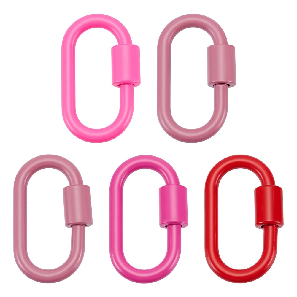 DELORIGIN 5Pcs Alloy Carabiner Lock Screw Carabiner Clip Hook Buckle Screw Locking Keychain 5 Colors Oval Keyring Holder Clasp for Handbag Climb Necklace Bracelet DIY Accessories(Red Series)