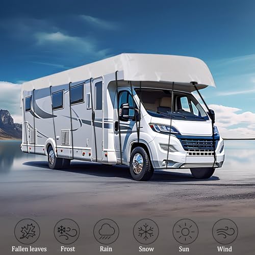 Wohnwagen Schutzhülle, Wohnmobil Schutzdach 210D Oxford Gewebe Wohnmobil Caravan Cover, Sommer UV Schutz Atmungsaktiv Wohnmobilabdeckungen für Camper Reisen, Silber (8.5mx3m)