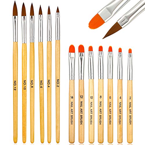 13 Pieces UV Gel Acrylic Nail Brush Set Wooden Handle Nail Art Brushes Nail Extension Nail Painting Brush Nail Art Builder Brush Nail Pen Kit for Nail Salon Home Use
