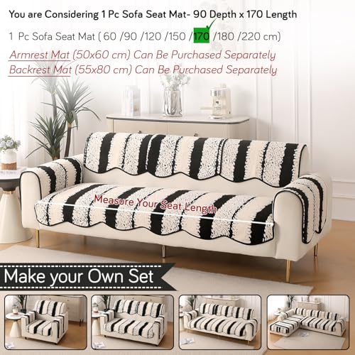 Image of HOKIPO Luxury Wavy Anti Slip Plush Sofa Cover Mat | Make Your Own Sofa Cover Set, Mat Length 90(D) x 170(L) cm, Black (AR-5984-BLK)