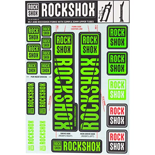 Ricambio adesivo 30/32 mm RockShox Sticker Set 30 forwardslash32 mm e RS1 Neon Verde, Sid/Reba/Revelation (< 2018) Settore/Recon/X32/30g/30S/xc30, 11.4318.003.501 Pezzi di Ricambio, Verde, Standard