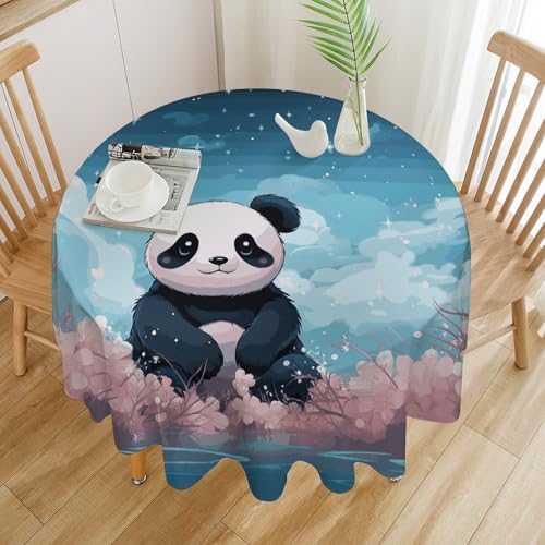 Nappe ronde facile à nettoyer cuisine salle à manger motif panda fleurs 177x177 cm