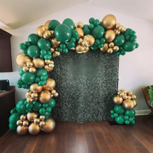Image of Lukiituke Green and Gold Balloons, 75Pcs Dark Green Balloons | 12in and 5in Latex Balloons for Birthday, Graduation, St.Patrick's Day, Jungle Party Decorations