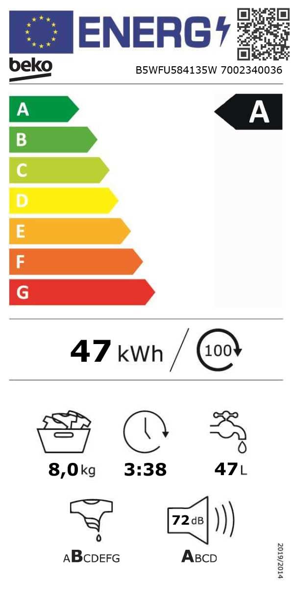 Beko B5WFU584135W Waschvollautomat, 8kg, Waschmaschine, Restzeitanzeige und Schleuderwahl, 1400 U/min, SteamCure Dampffunktion, allergikergeeignet, AquaWave Schontrommel, Bluetooth-Steuerung, Weiß