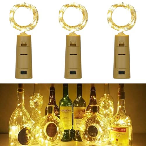 Vicloon Luces para Botellas   3 Piezas 20 LEDs 2M Alambre de Cobre   Guirnaldas Luz Pilas para Botellas de Vino y Cristal   Decoración Mesa Navidad Boda DIY,Luz Cálida