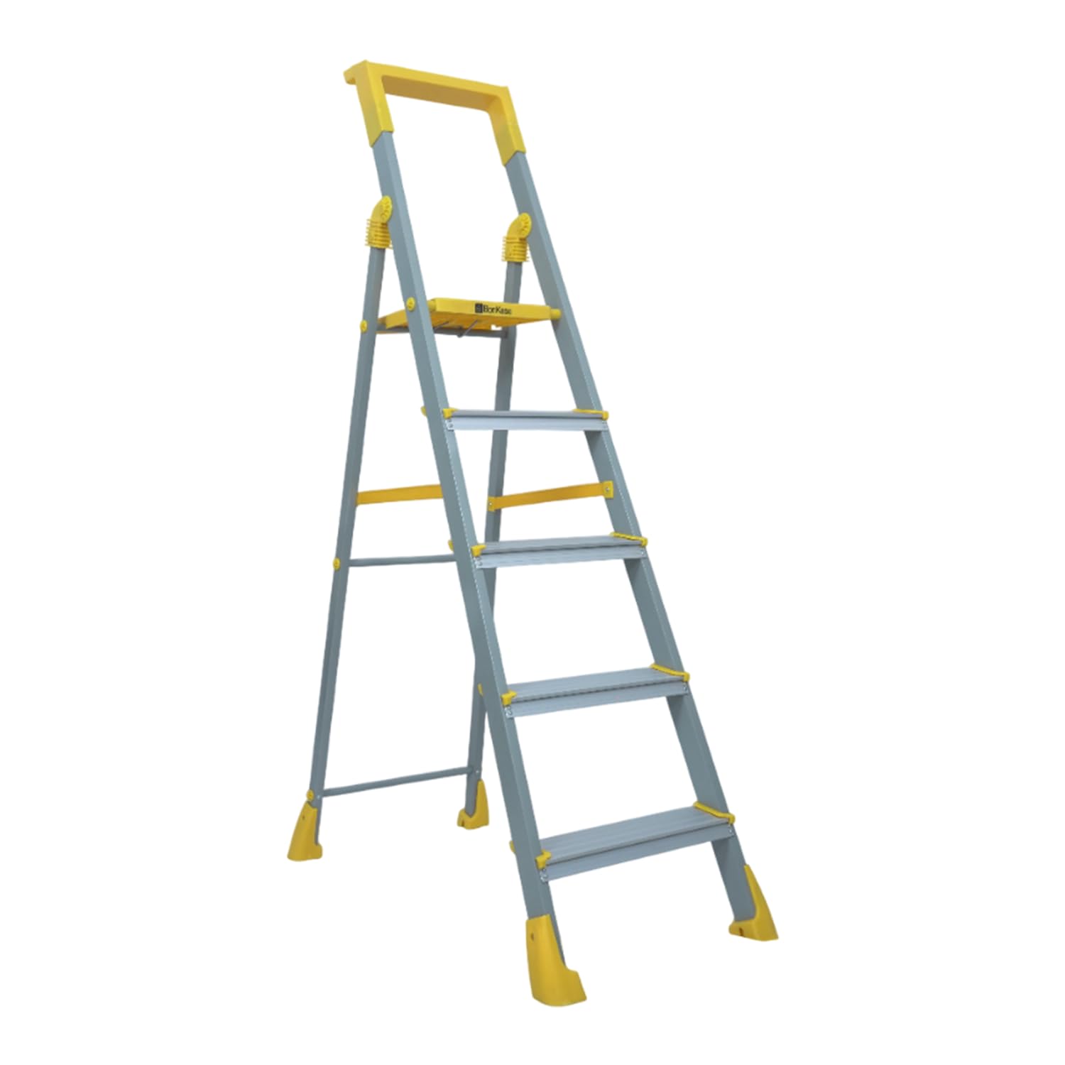 BonKaso Climb Lite Pro+ 6 Step - Foldable Ladder with Tool Tray (125W x 185H Cm)| Heavy-Duty, Anti-Slip & Firm Grip, Load Capacity Upto 120kg | Durable & Portable (Aluminium Steps, Yellow & Satin) — Amazon image 12