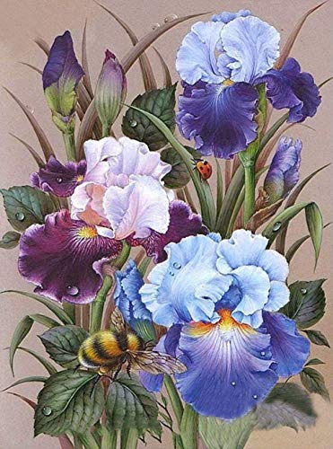 Xshine 5D DIY Diamond Painting Full Drill by Number Kits, Full Round Drill Crystal Rhinestone Embroidery Pictures Arts Craft for Home Wall Decor Gift Flower (12x16inch)