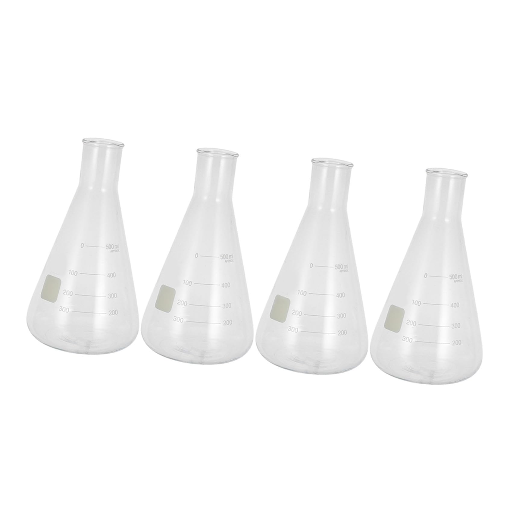 Mipcase Paquete de 4 Matraces Erlenmeyer de Vidrio Capacidad Estándar, Escala Clara y Diseño Cónico para Experimentos en Clase de Química