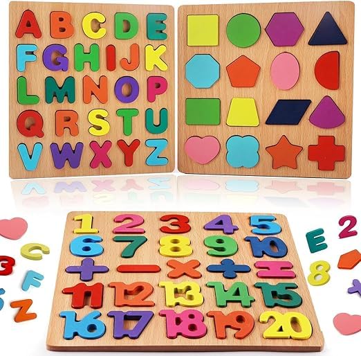 STESHWK Wooden Alphabet Number Shape Puzzles Toddler Learning Toys for Kids with Montessori Preschool Educational Puzzle Board (Alphabets, Numbers, Shapes) (B0D9CZJB1F) Amazon Price History, Amazon Price Tracker