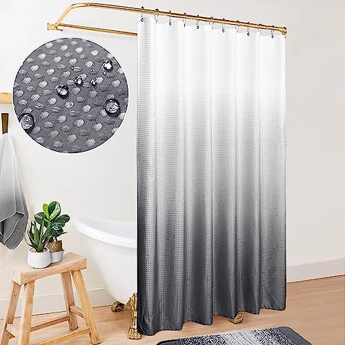 Dark Grey Shower Curtain,Ombre Waffle Weave Waterproof Cloth Fabric Shower