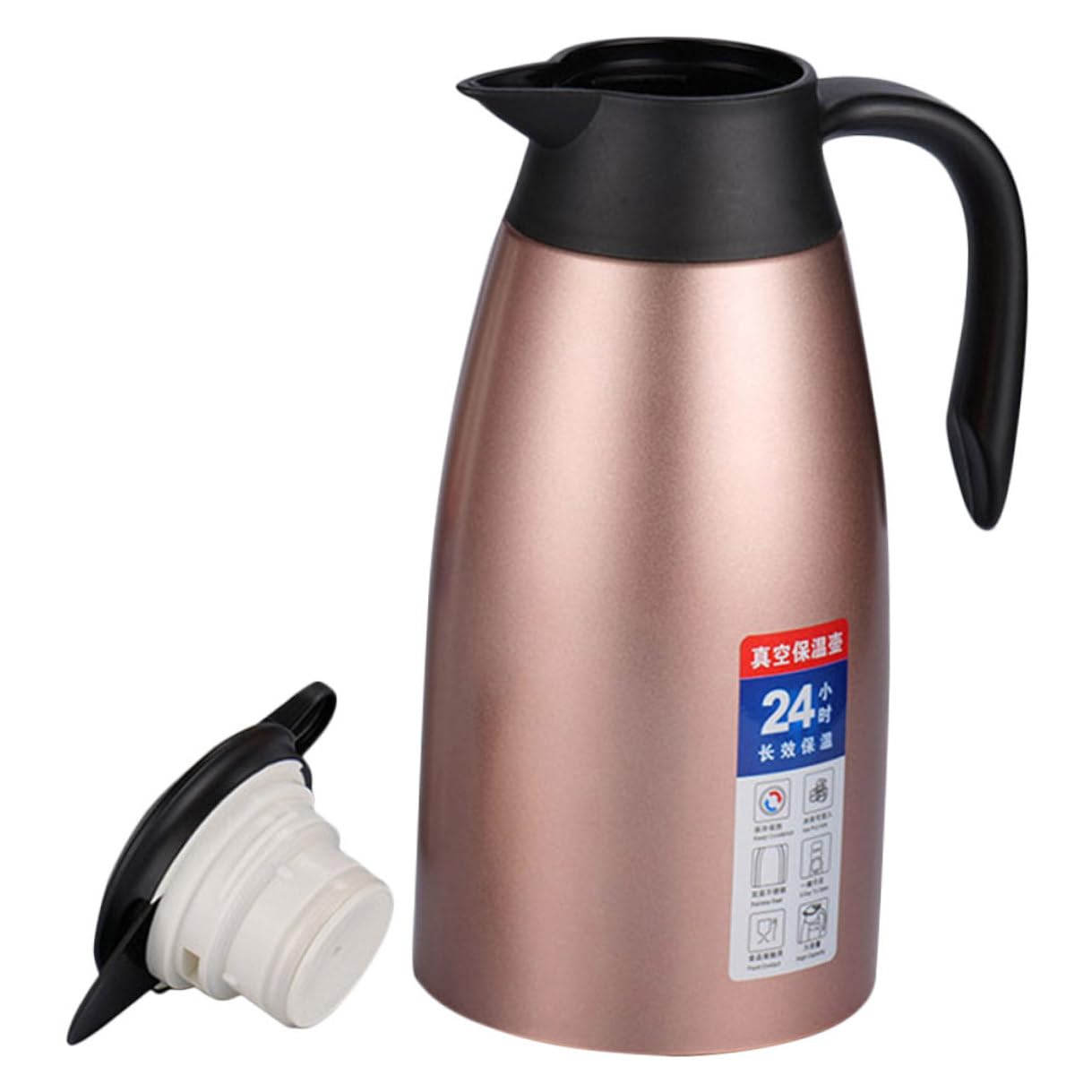 Isolierte Kaffeekanne aus Edelstahl 304 2L mit Vakuum Doppelwand und Henkel Große Thermoskanne für Heiße und Kalte Getränke Langanhaltende Wärmespeicherung Rosa