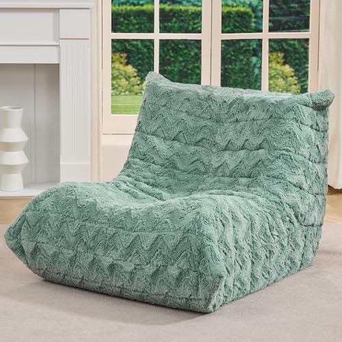Image of Hobestluk Adults Bean Bag Chair Faux Fur BeanBag Couch for Living Room | Green Chevron,Ergonomic Design,Memory Foam,UltraSoft,Anti-slip Bottom,No Assembly Required,Decorative Style for Living Room