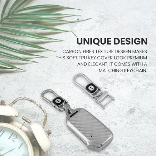 Image of Keyzone Silverstar TPU Key Cover with Keychain for Kia Carens Clavis, Seltos, Sonet 2023 Onwards, 4 Button Smart Key (Silver)
