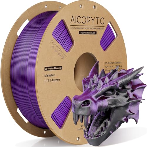 Image of Dual Color Silk PLA 3D Printer Filament 1.75mm, Dual Color 2-in-1 Purple-Black Silk Filament 1KG Spool Dimensional Accuracy Probability + /- 0.02mm Fits for Most FDM 3D Printers, Black-Purple