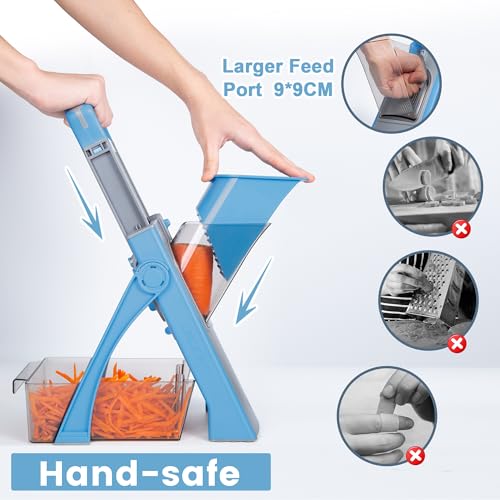 SupMaKin Upgrade Safe Mandoline Slicer Plus, Adjustable Potato Slicer, Vegetable Onion Chopper Food Slicer, Fry Cutter, Veggie Salad Dicer Kitchen Chopping Artifact Gifts (Blue) - Image 4