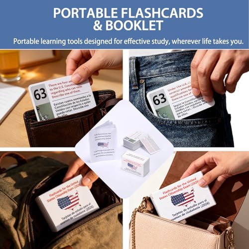 US Citizenship Flash Cards 2026, 128 Official USCIS Civics Questions and Answers Bilingual English-Spanish,Accurate Content,Ideal for Commute Study, Home Self-Learning and Group Practice — view 5