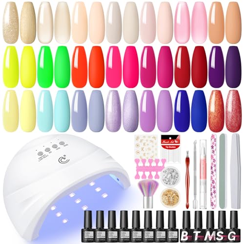 COSCELIA Kit Uñas Semipermanentes, 20 Colores Esmaltes Semipermanentes para Uñas con Lampara UV, 5pcs Top Coat y Base Coat, Kit Manicura Semipermanente para Principiante y Profesional