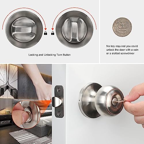 goldenwarm 5Pack Door Lock for Bedroom Door Knob Interior Knobs Brushed Nickel Bedroom Doors Handles with Lock Privacy Lock Easy Install Left/Right Open by Goldenwarm - Image 6
