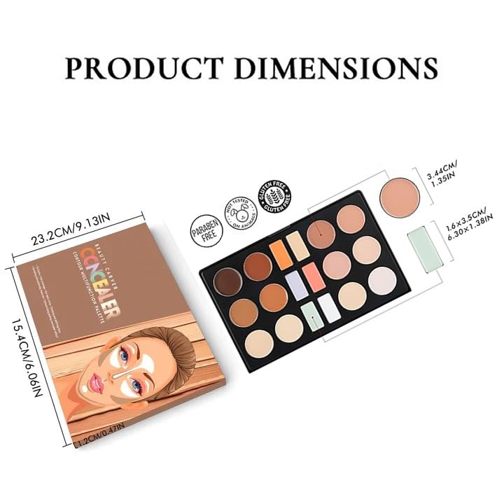 NYLI Professional Concealer Contour Palette, 18 Color Cream Contour Makeup Palette for Foundation, Full Coverage Contour Concealer Palette Natural with Waterproof & Malleability Performance (Multicolor) 2