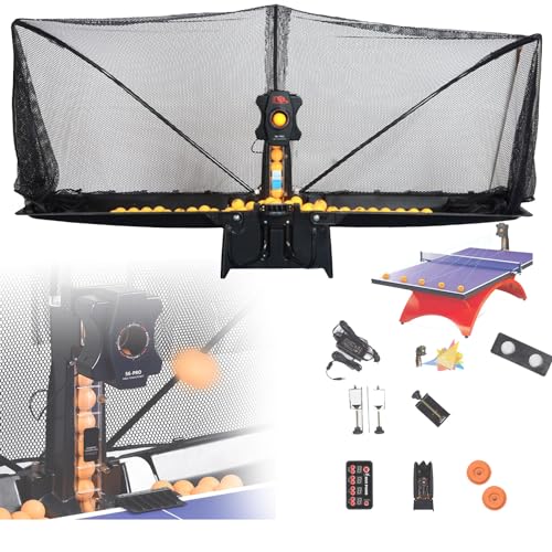 Table Tennis Robot Machine, Automatically Tranning Ping Pong Robots with Ball Collet Catch Net, Ping Pong Ball Machine for Training Entertainment, 9 Angles& 7 Gears Adjustable