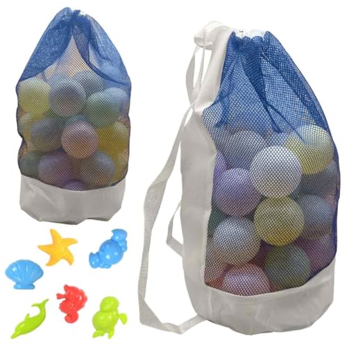 Mala de praia mochila, bolsa de malha para brinquedos de praia, grande para brinquedos aquáticos, para crianças, bolsa de limpeza, bolsa de jogos, praia, dobrável para férias em família