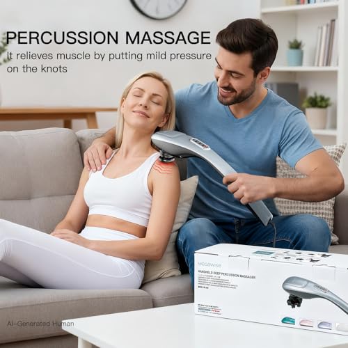 Image of MEGAWISE Handheld Deep Tissue Neck Back Massager for Shoulders, Waist, Legs, 3600 RPM Powerful Motor Electric Neck Massager with 5 Nodes & 5 Speeds, A Little Heavy