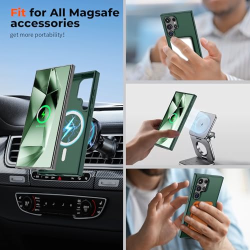 Image of SUPFINE Magnetic for Samsung Galaxy S24 Ultra Case with Screen Protector, (Built-in Magnets) (Military Grade Drop Protection) Slim Translucent Shockproof Phone Case,Forest Green