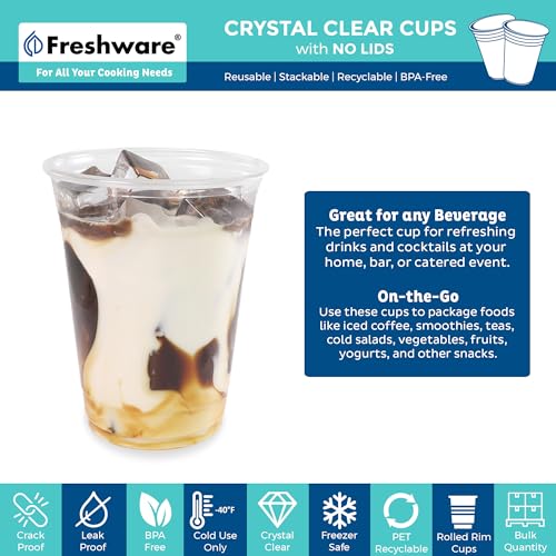 Image of Freshware Clear, Heavy-Duty 16 oz Disposable Plastic Cups, BPA Free (100 Pieces)