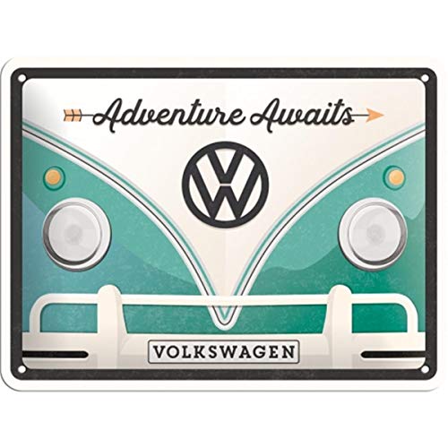 Nostalgic-Art Plaque Vintage Volkswagen – Bulli T1 – Adventure Awaits – Idée de Cadeau pour Le Bus VW, en métal, Déco Design Retro, 15 x 20 cm