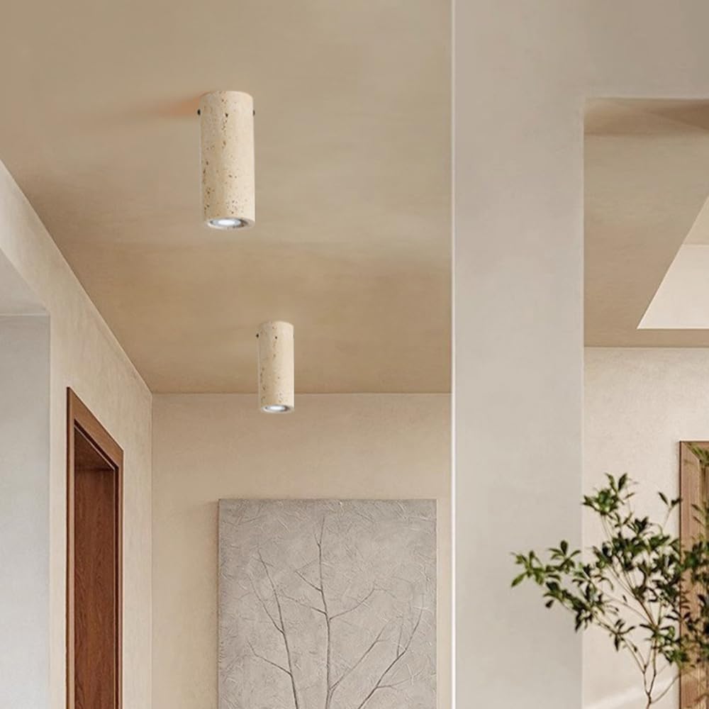 Lampa sufitowa z trawertynu w stylu japońskim, do zabudowy, nowoczesna, cylindryczna lampa punktowa z gniazdem E27, oświetlenie akcentujące z naturalnego materiału, do korytarza, na balkon, do