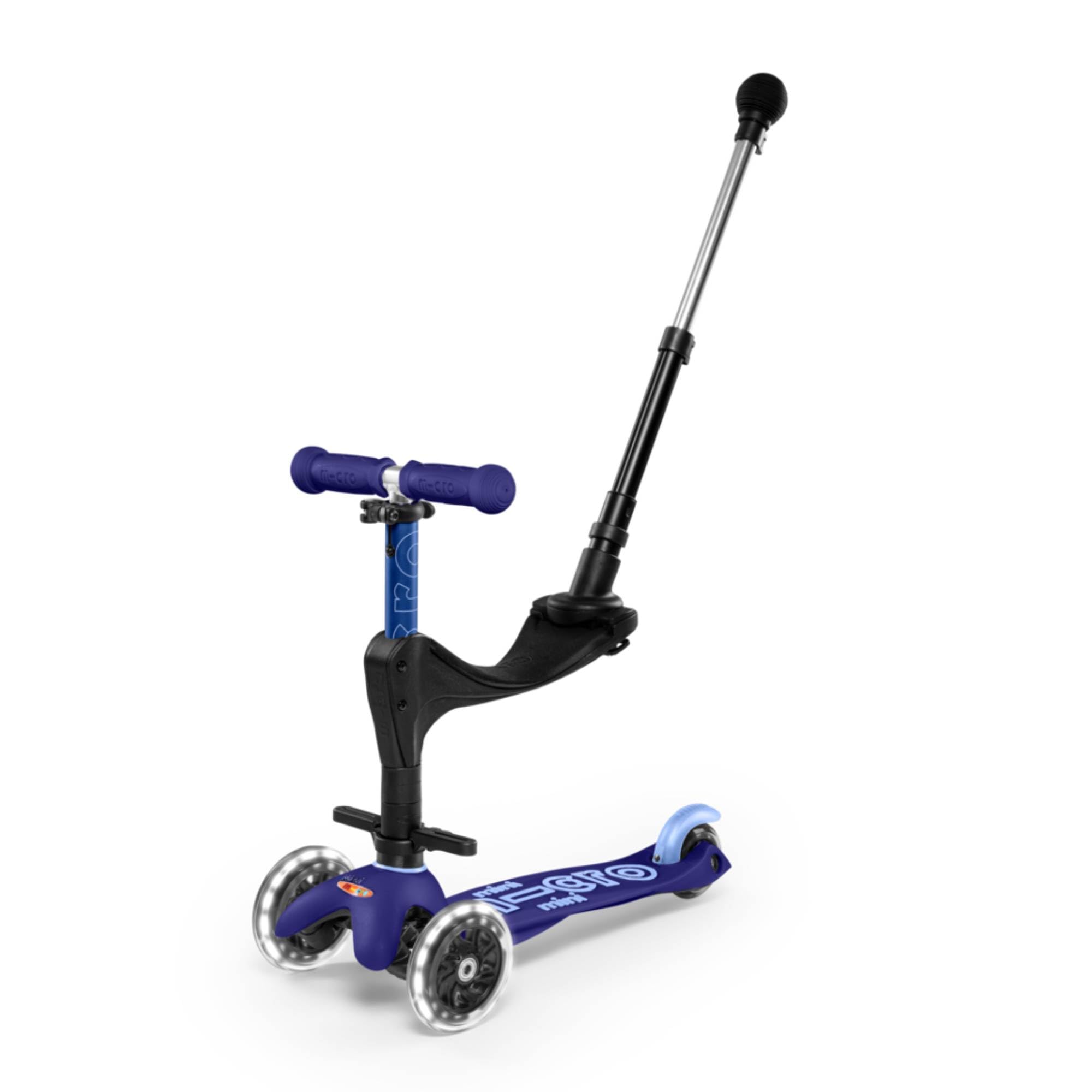 Micro® | Mini 3en1 Deluxe Plus LED Patinete con Asiento 3 Ruedas | Patinete Evolutivo | Asiento + Reposapiés + Bastón de Empuje | Ruedas con iluminación LED | 1-5 Años | Niños y Niñas