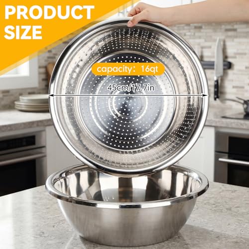 Set 2 piezas Bowl y Colador de Acero Inoxidable 16qt miniatura 3