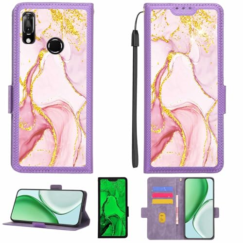Aroepurt Case Compatible for Vodafone Smart X9 Phone Case Flip Cover [with Tempered Glass Screen Protector][RFID Blocking][Gold Glitter+Luminous] LPT-FDL